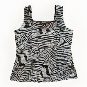 Womens Tank Top Zebra Animal Print Sheer Mesh Square Neck Size XL